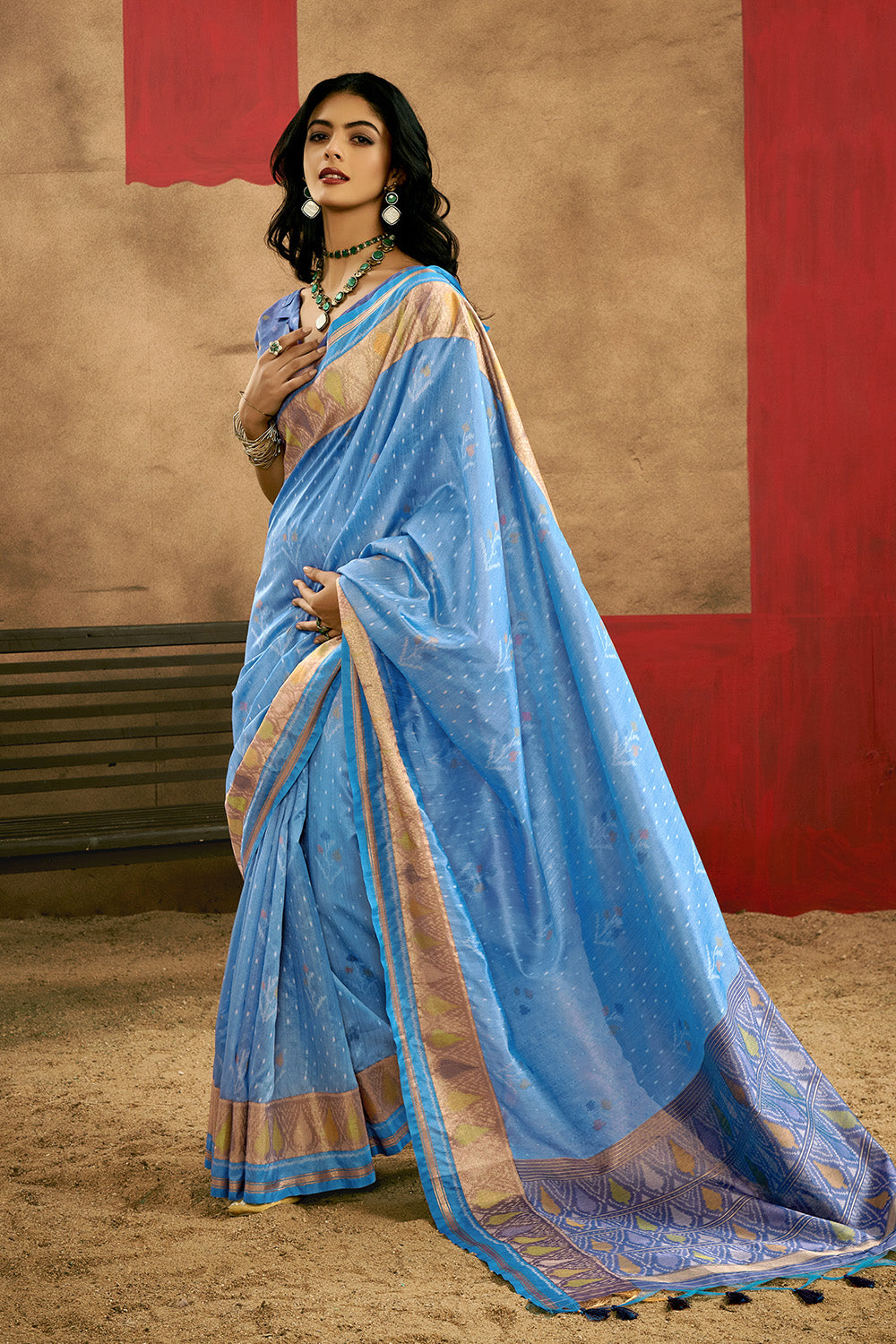 Light Blue Patola Saree With Blouse