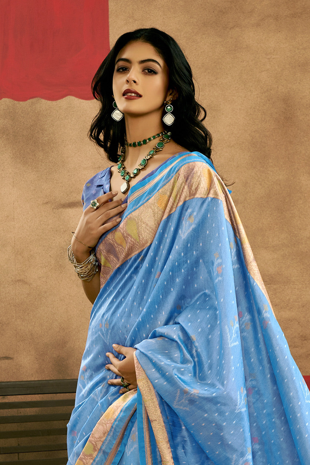Light Blue Patola Saree With Blouse