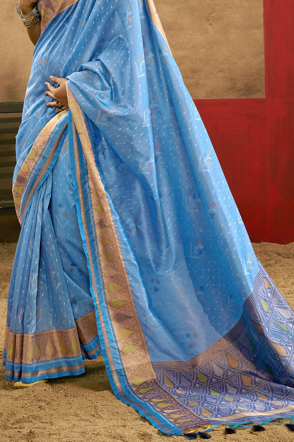 Light Blue Patola Saree With Blouse