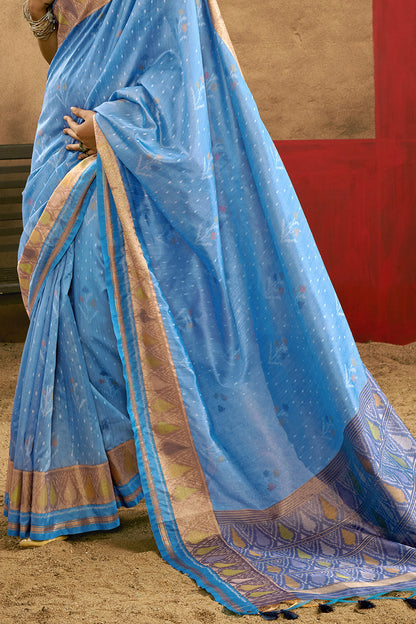 Light Blue Patola Saree With Blouse