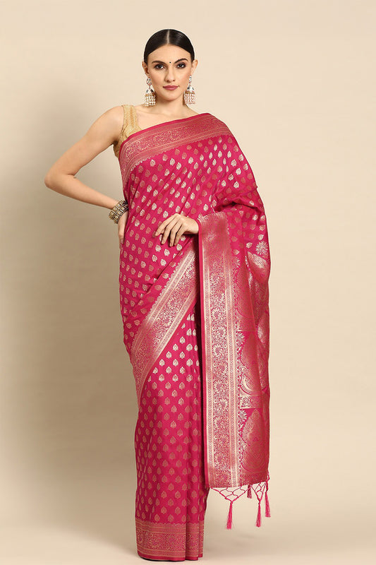 Red Banarasi saree with butta design