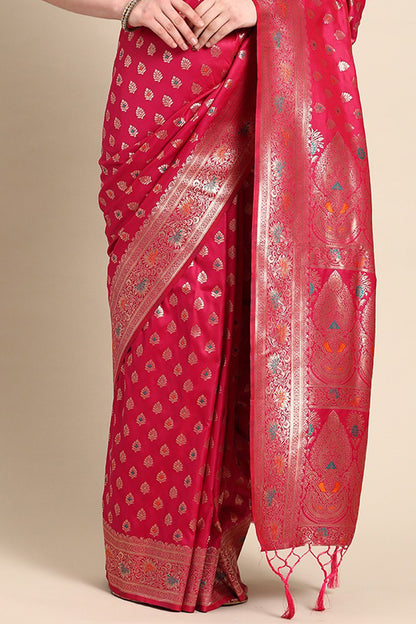 Red Banarasi saree with butta design