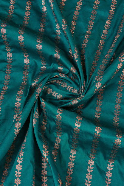 Sea Green Banarasi Saree with Stripes Design and contrast pallu