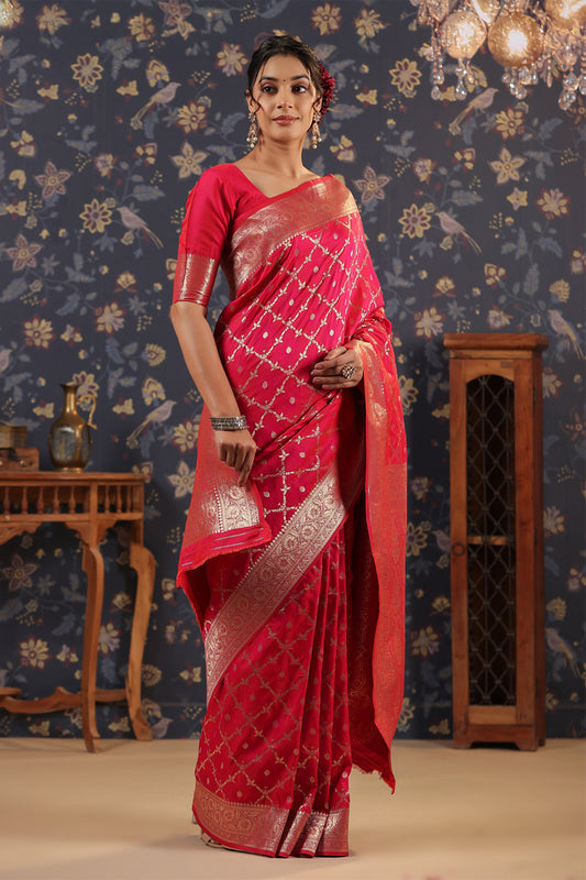 Red Banarasi saree with Geometric design