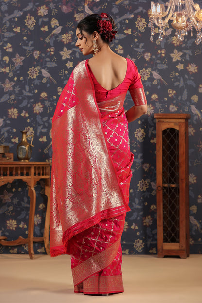 Red Banarasi saree with Geometric design