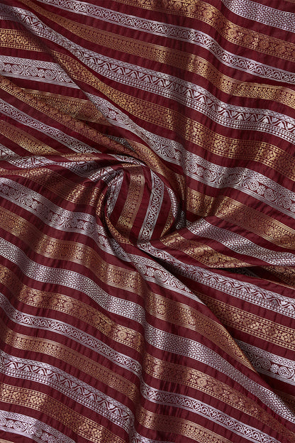 Maroon Banarasi Saree with stripe pattern