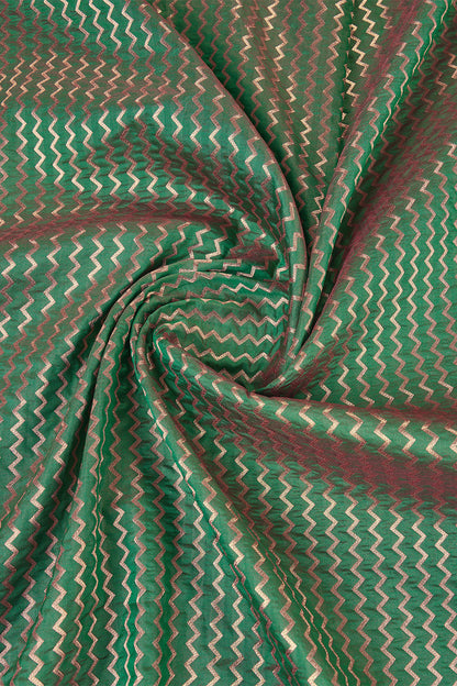 Green Banarasi Saree with stripe pattern with contrast pallu