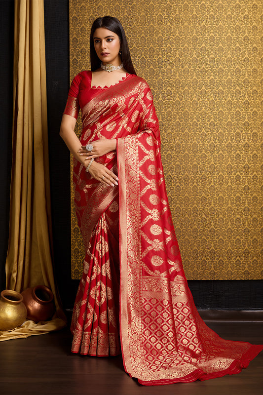Red Banarasi saree with Jal design