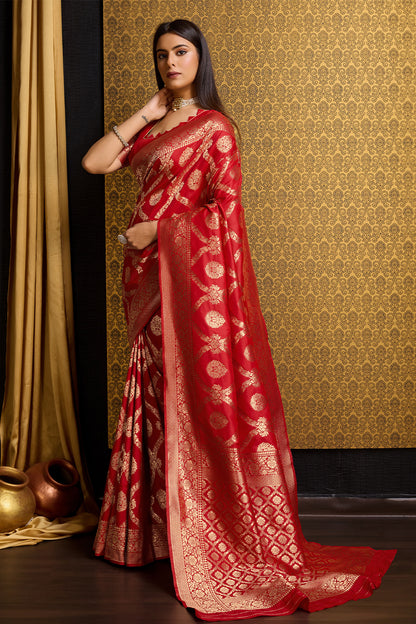 Red Banarasi saree with Jal design