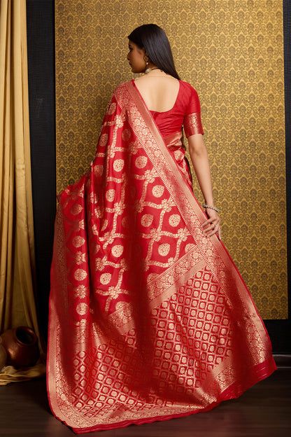 Red Banarasi saree with Jal design