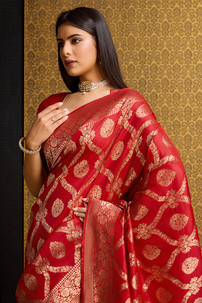 Red Banarasi saree with Jal design