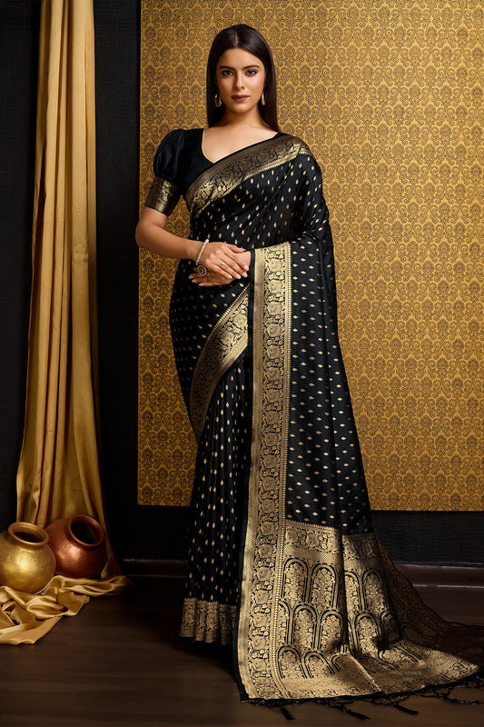 Black Banarasi Saree with Golden motifs