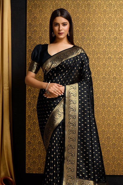 Black Banarasi Saree with Golden motifs