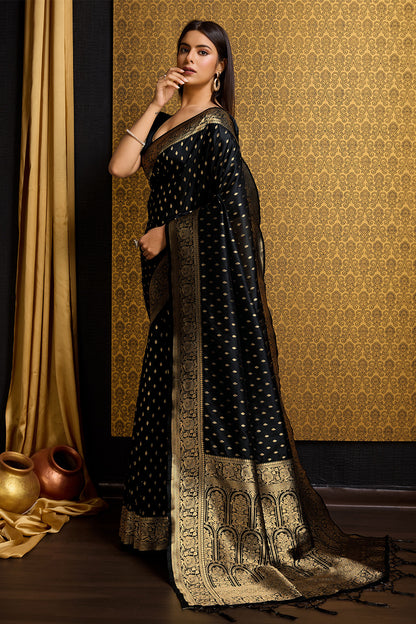 Black Banarasi Saree with Golden motifs