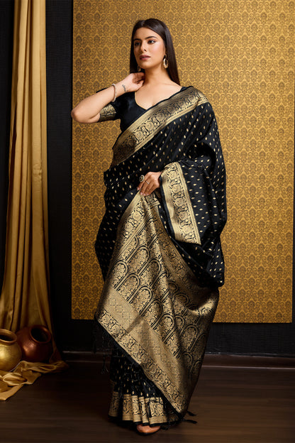 Black Banarasi Saree with Golden motifs