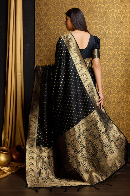 Black Banarasi Saree with Golden motifs