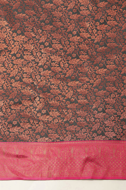 Grey banarasi saree with broad orange border