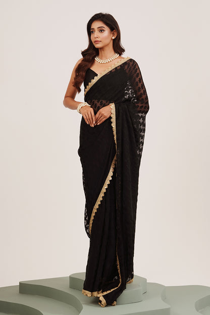 Black Sequinned Brasso Saree With Blouse