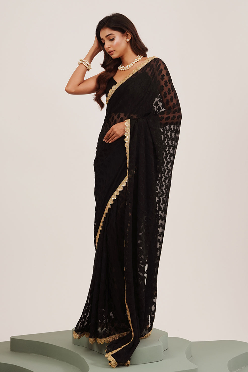 Black Sequinned Brasso Saree With Blouse