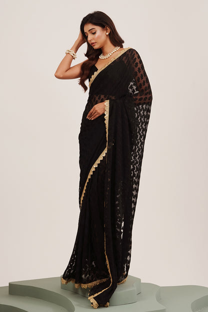 Black Sequinned Brasso Saree With Blouse