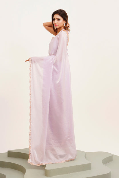 Lavender Sequinned Tissue Saree With Blouse