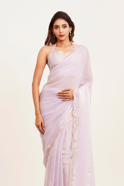 Lavender Sequinned Tissue Saree With Blouse