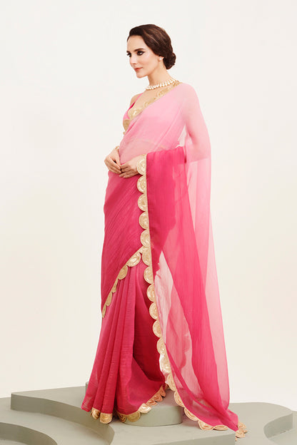 Pink Sequinned Chiffon Saree With Blouse