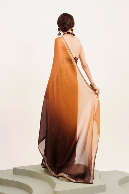 Brown Beads And Stones Chiffon Saree With Blouse