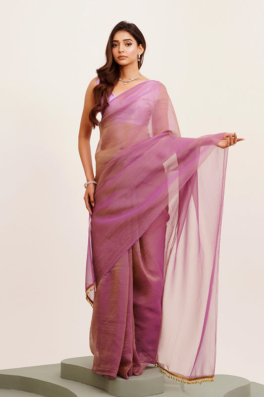 Lavender Solid Tissue With Tassels With Blouse