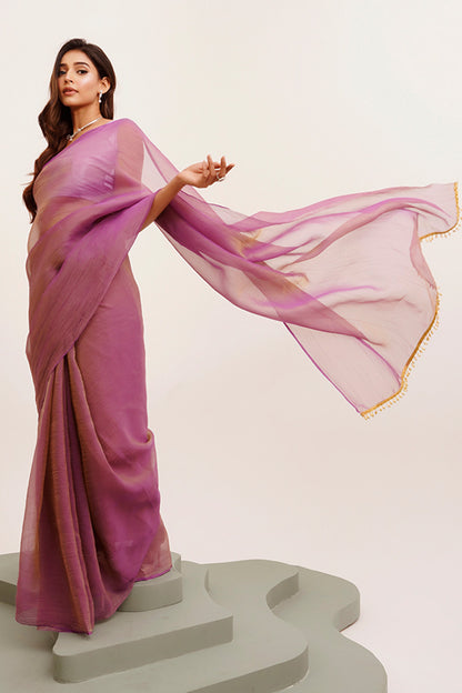 Lavender Solid Tissue With Tassels With Blouse