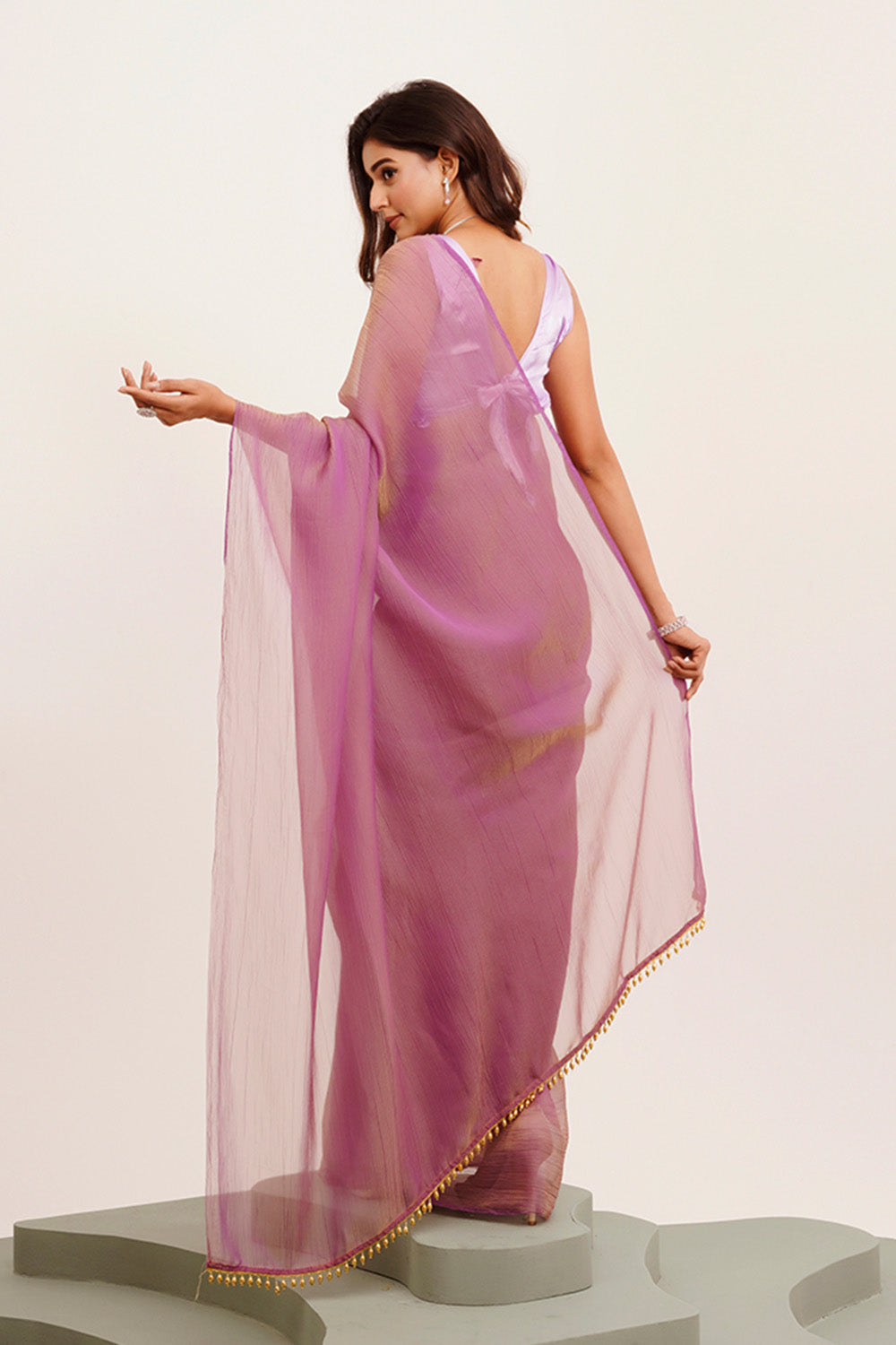 Lavender Solid Tissue With Tassels With Blouse