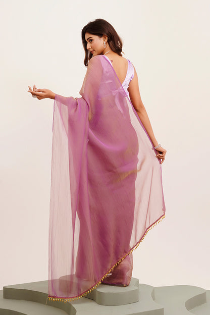 Lavender Solid Tissue With Tassels With Blouse