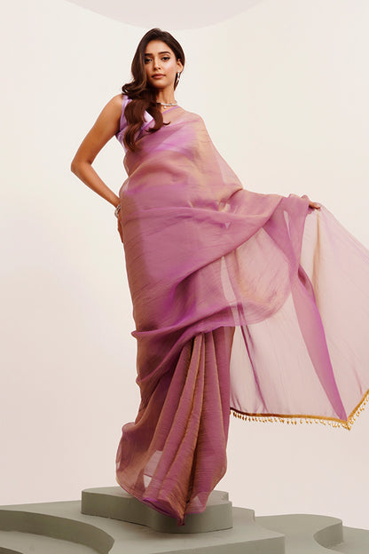 Lavender Solid Tissue With Tassels With Blouse