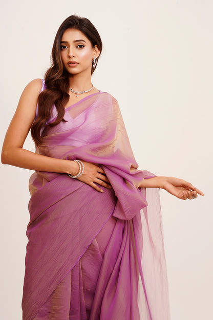 Lavender Solid Tissue With Tassels With Blouse
