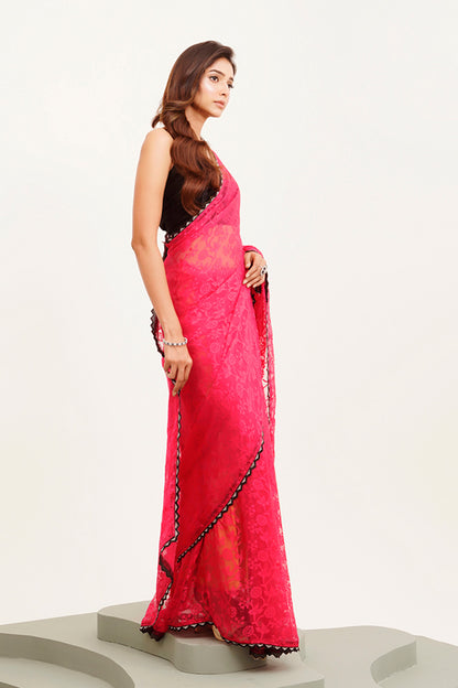 Pink Beads And Stones Saree With Blouse