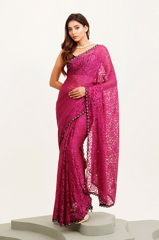 Purple Beads And Stones Saree With Blouse
