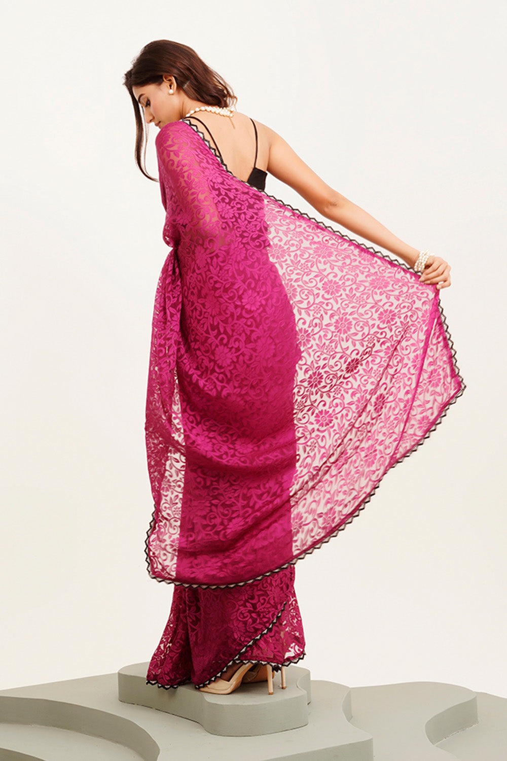 Purple Beads And Stones Saree With Blouse