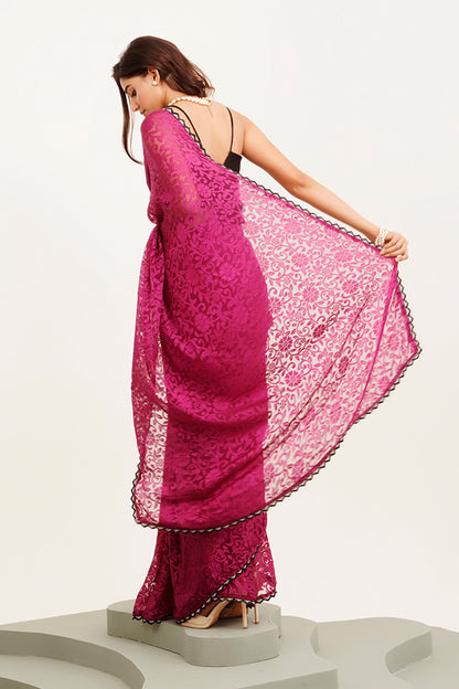 Purple Beads And Stones Saree With Blouse