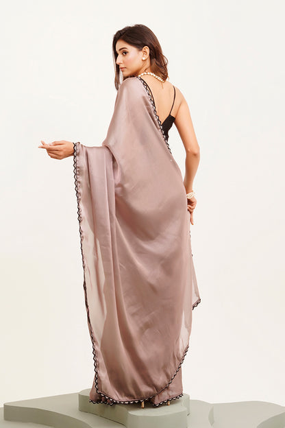 Metallic Brown Beads And Stones Saree With Blouse