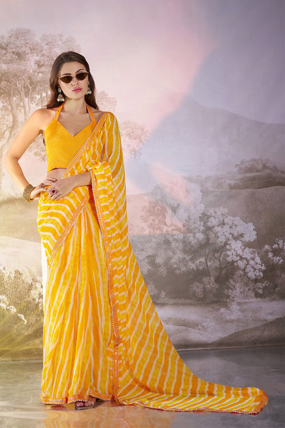 Yellow Georgette Saree With Lace Blouse