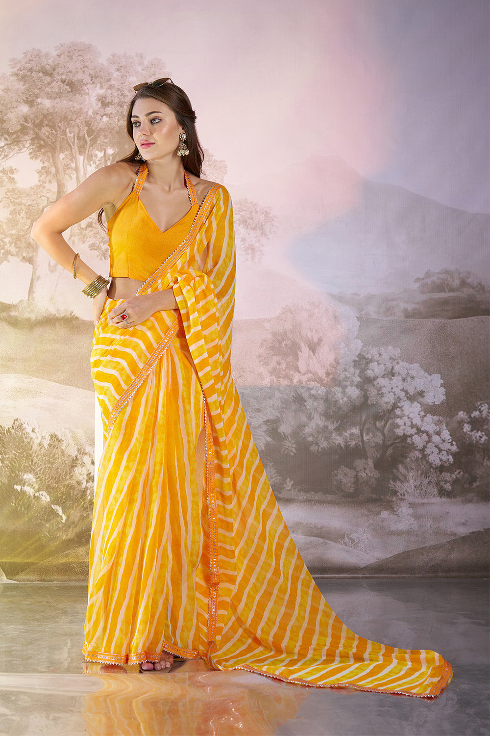 Yellow Georgette Saree With Lace Blouse