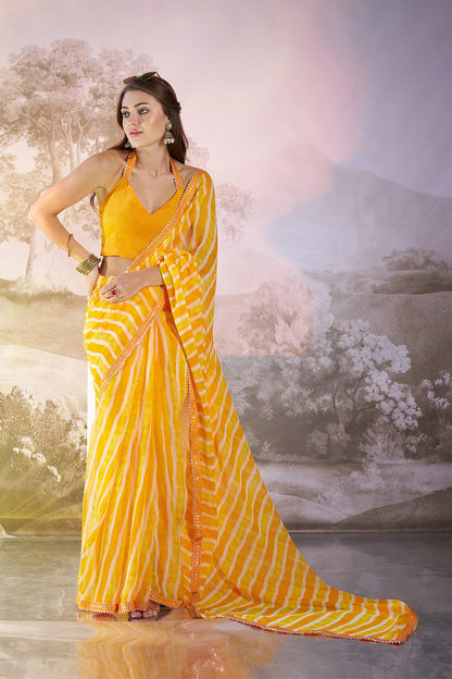 Yellow Georgette Saree With Lace Blouse