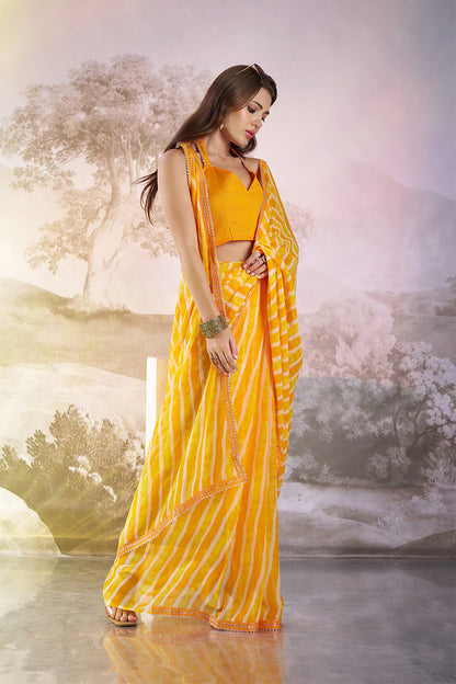 Yellow Georgette Saree With Lace Blouse