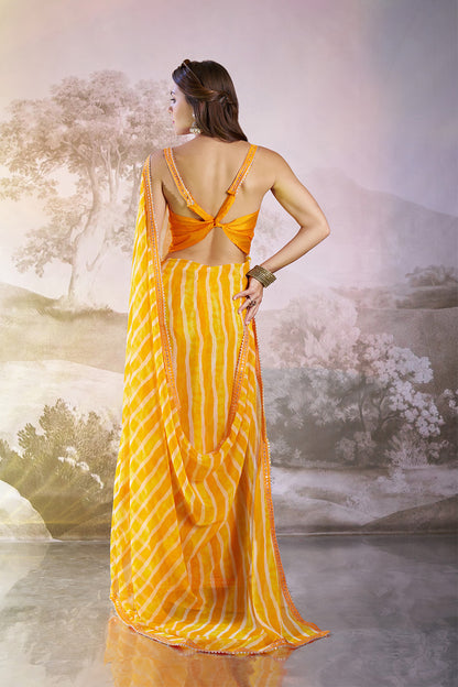 Yellow Georgette Saree With Lace Blouse