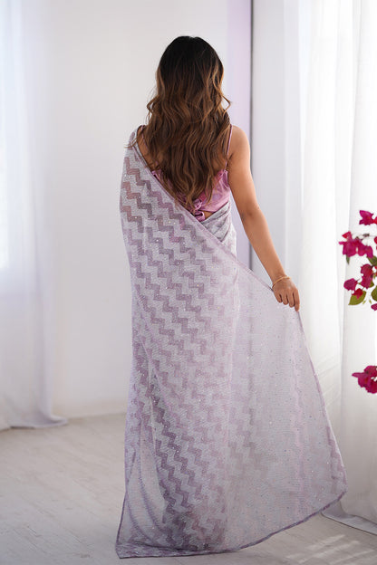 Lavender Sequinned Lycra Saree With Blouse