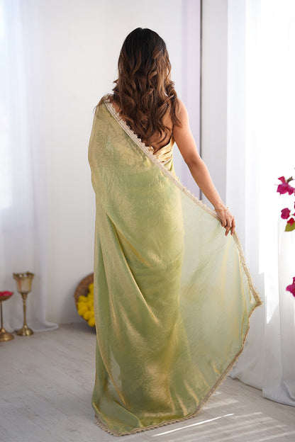 Green Sequinned Saree With Blouse