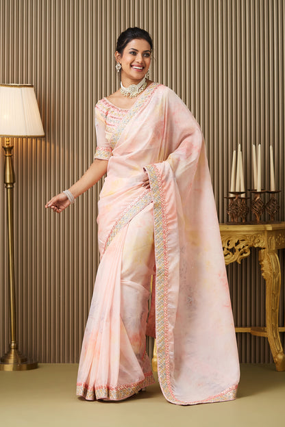 Pink Embroidered Organza Saree With Blouse