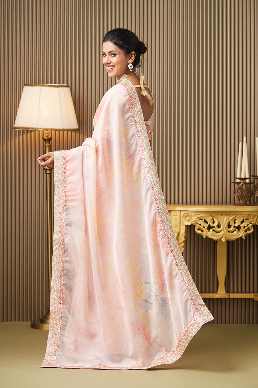 Pink Embroidered Organza Saree With Blouse