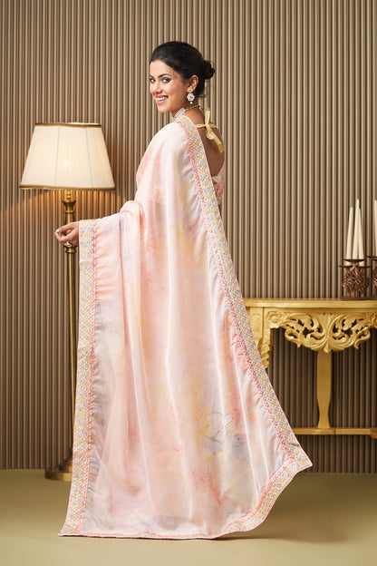 Pink Embroidered Organza Saree With Blouse