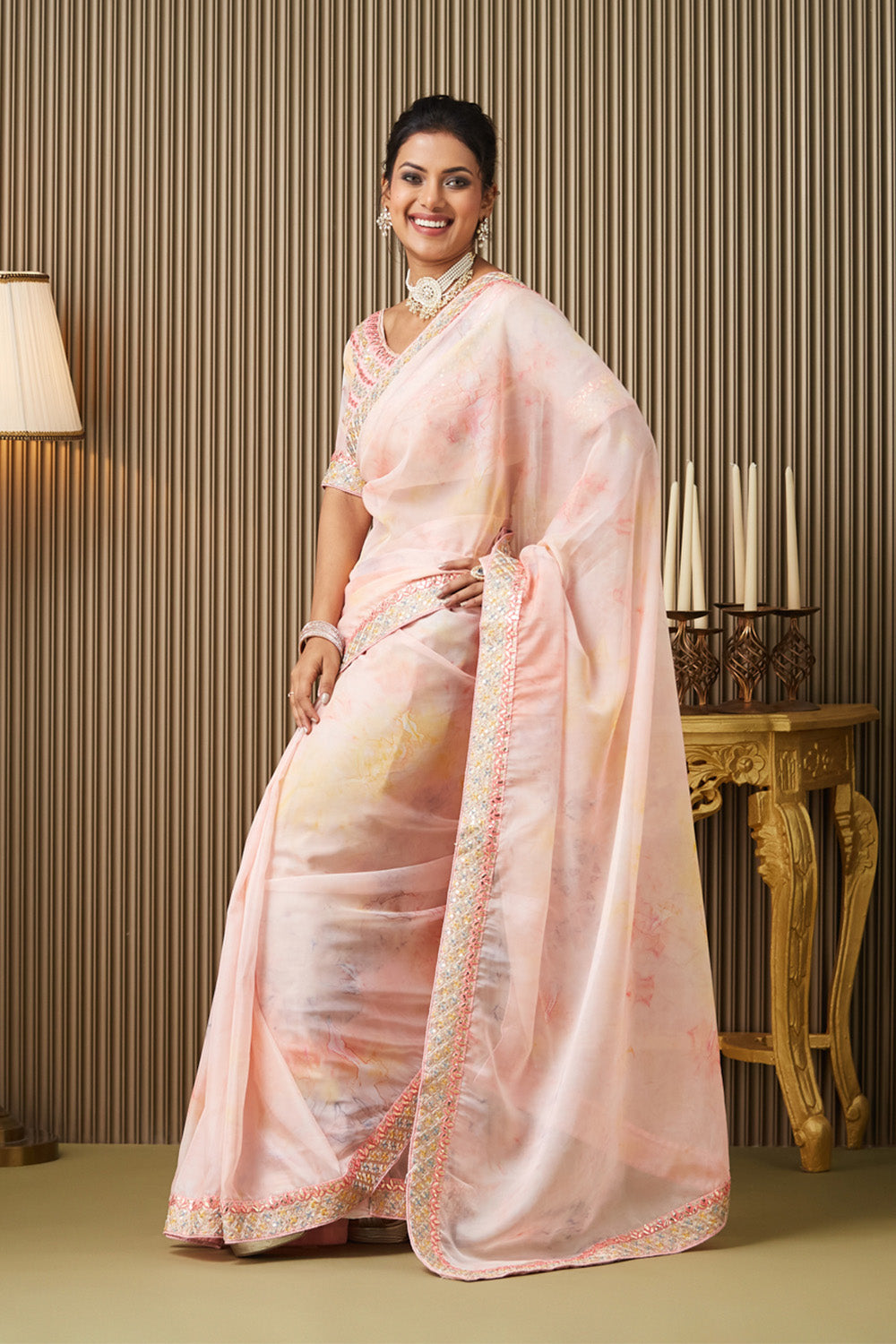 Pink Embroidered Organza Saree With Blouse